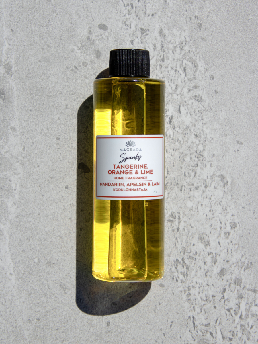 Magrada Organic Cosmetics tangerine citrus home fragrance refill bottle with tangerine orange and lime scent
